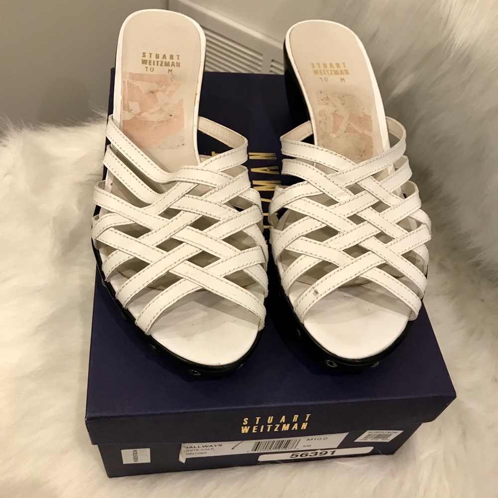 Stuart Weitzman White Calf Open Back Sandals - image 1